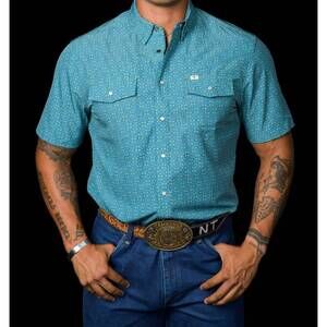 NEW FERRELL miles short sleeve snap shirt in blue
